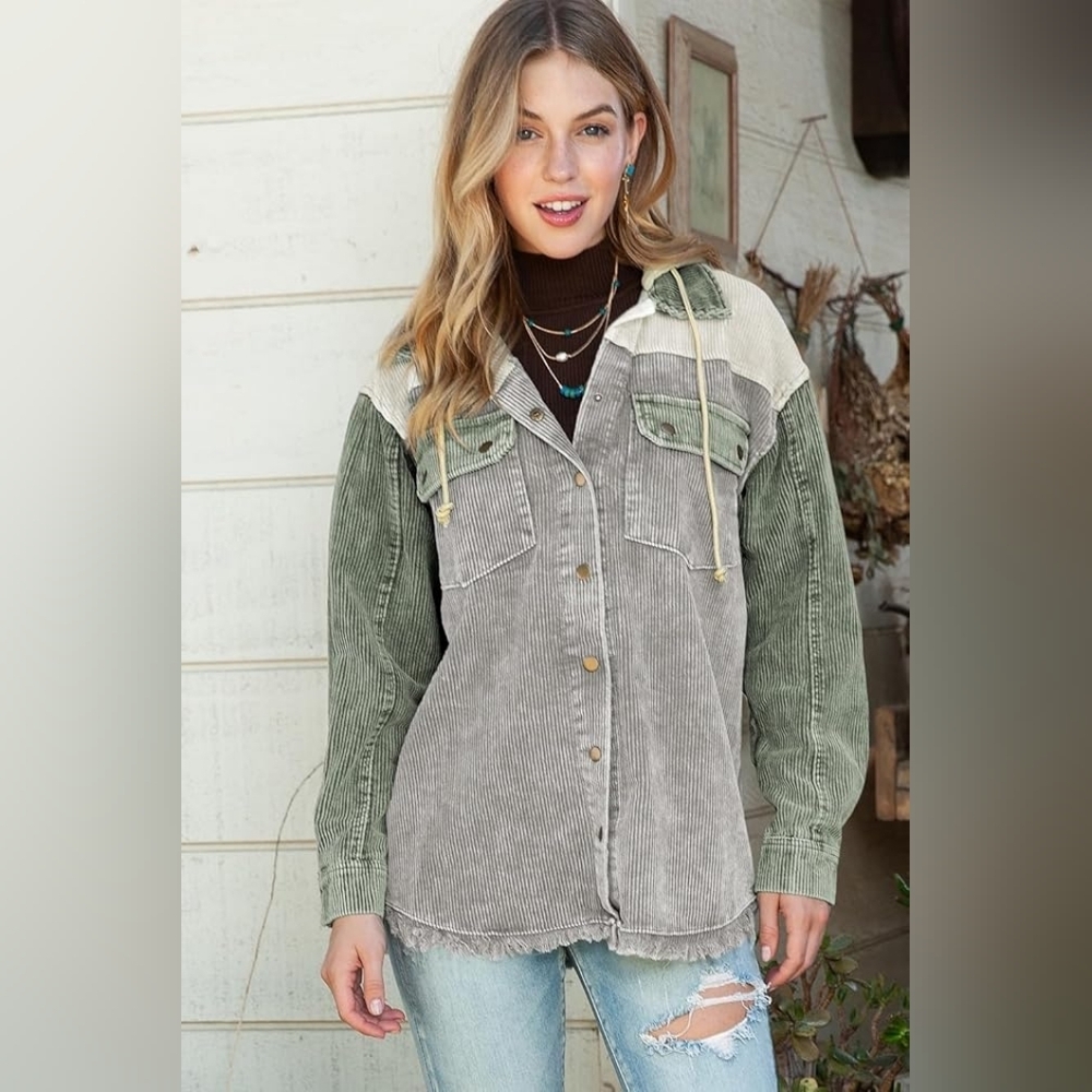 Large Women's Colorblock Corduroy Jacket Shaket. Oversize.